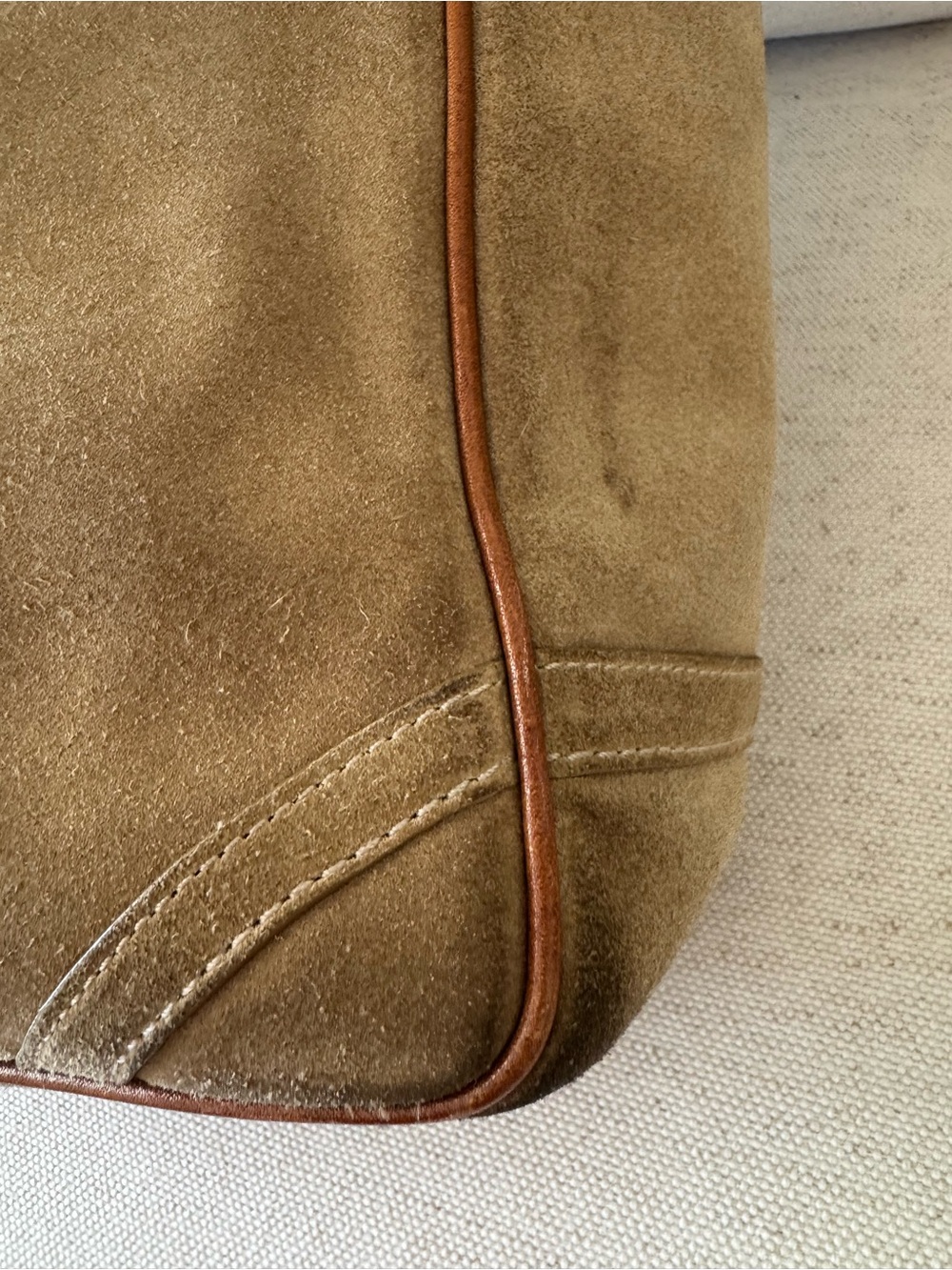 Vintage Coach Y2K Tan Brown Suede Leather Trim Tote Shoulder Bag Purse #F10410 - Picture 10 of 17